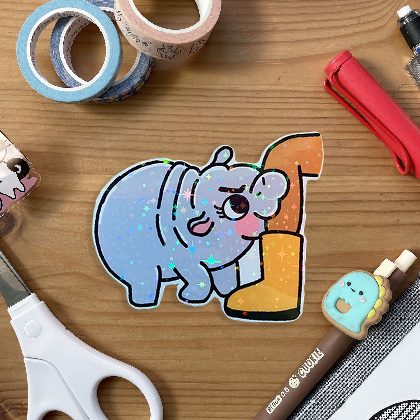 Chaotic Baby Hippo Vinyl Glitter Sticker