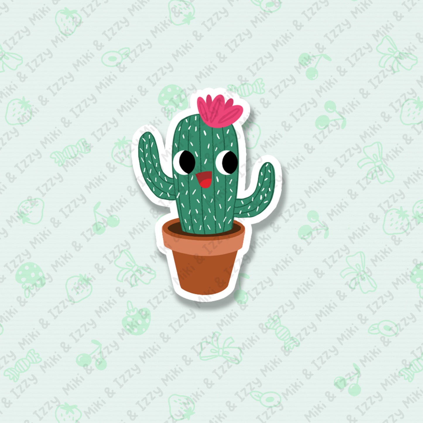 Happy Cactus Sparkle Vinyl Sticker