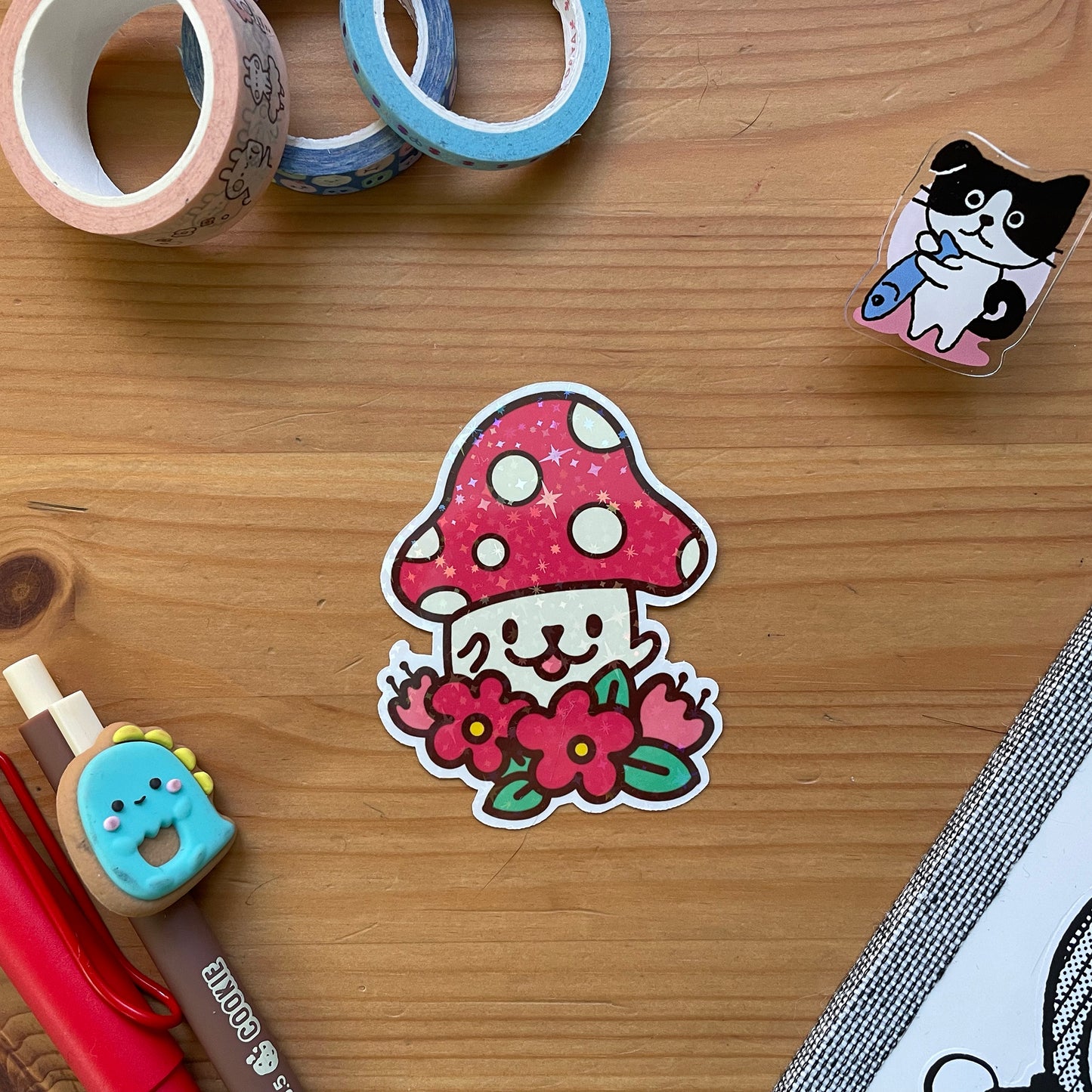 Happy Mushroom Sparkle Vinyl Stickers