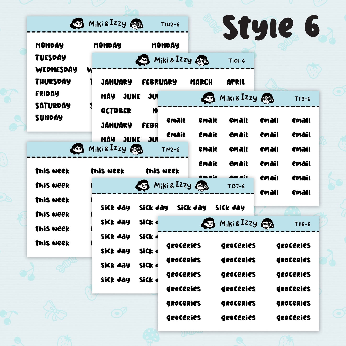 Days of the Week Text Stickers