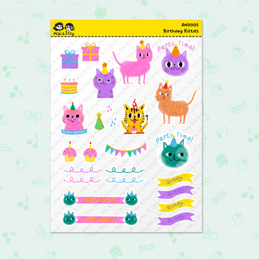 Birthday Kitties Sticker Sheet