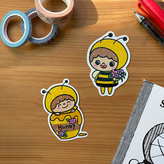 Bee Girl Sparkle Vinyl Stickers