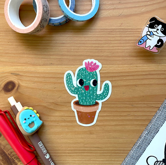 Happy Cactus Sparkle Vinyl Sticker