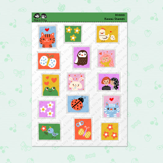 Kawaii Stamps Sticker Sheet