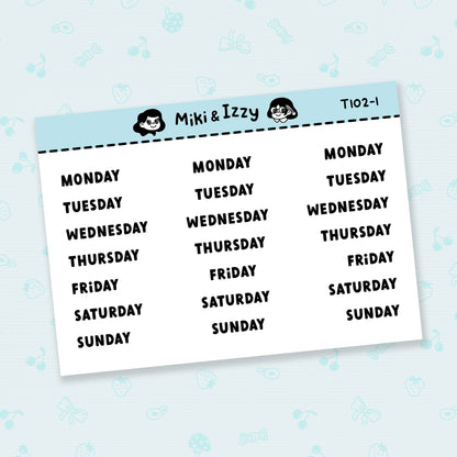 Days of the  Week Text Stickers