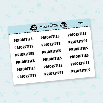 "Priorities" Text Stickers